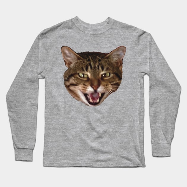 tabby cat meowing funny meme Long Sleeve T-Shirt by maoudraw